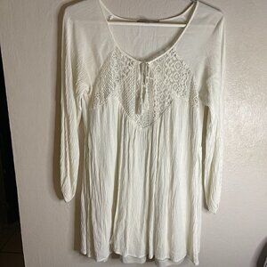 Purple Snow Peasant Mini Dress White Long Sleeve Size Medium